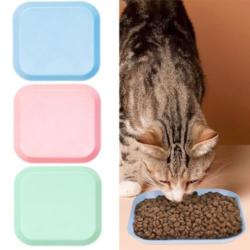 3 bunte Futternäpfe für Katzen, flache Futternäpfe für Katzen, quadratische Katzenteller, Katzenfutternapf, Kätzchen-Schale, Katzenschüssel, Katzenschüssel, Weizenstroh, Katzennäpfe für Kätzchen, von DILUSILK