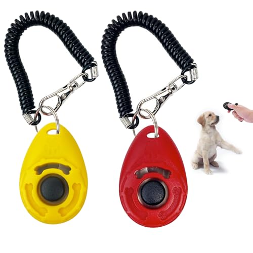 DILUSILK 2 x Hunde-Klicker, Hundetrainings-Clicker mit Handschlaufe für Hund, Katze, Pferd, Clicker für Hundetraining, leicht, langlebig, Welpen-Clicker-Trainingsset, für Tierliebhaber (rot, gelb) von DILUSILK