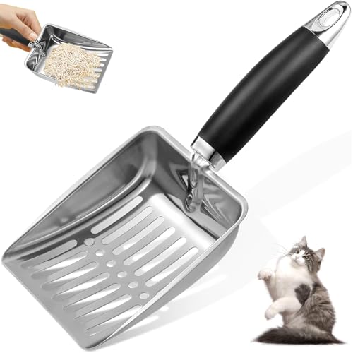 DILUSILK Katzentoilettenschaufel aus Edelstahl - Metall mittlere Katzenstreuschaufel - Stabile Netzschaufel - Leicht zu reinigen - Geeignet für Katzentoilette von DILUSILK