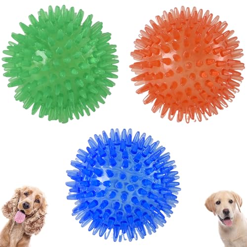 DILUSILK Quietschender Hundeball-Spielzeug, schwimmfähiges Hundespielzeug, Gummi-Bälle für große, mittelgroße und aggressive Kauer, Zahnreinigung für Training (blau, rot und grün), 3 Stück von DILUSILK