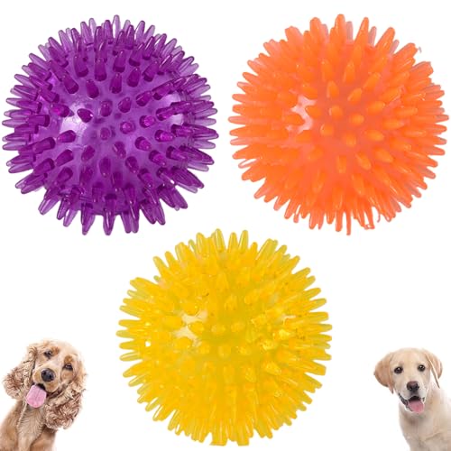 DILUSILK Quietschender Hundeball-Spielzeug, schwimmfähiges Hundespielzeug, Gummi-Bälle für große, mittelgroße und aggressive Kauer, Zahnreinigung für Training (lila, gelb und orange), 3 Stück von DILUSILK