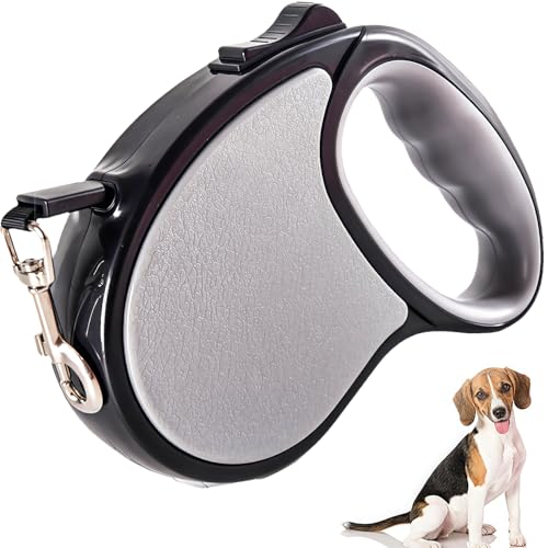 Einziehbare Hundeleine, 5 m, schwer, 360 ° verwicklungsfrei, automatische Verriegelung, mit rutschfestem ergonomischem Griff und Trainings-Clicker für kleine/mittelgroße Hunde, verbessertes von DILUSILK