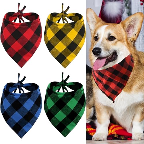 Hundehalstücher für Hunde, verstellbar, dreieckig, mit Karomuster, Hundehalstücher für große Hunde für kleine und mittelgroße Hunde, Blau und Gelb, 2 Stück von DILUSILK