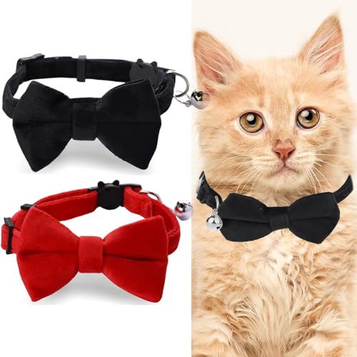 Samt-Katzenhalsband mit Glocke und Fliege, schwarz und rot, verstellbar, mit Fliege, Katzenhalsband, für kleine Welpen, Sicherheits-Fliege, Katzenhalsband für Haustiere, Hochzeit, Geburtstag, Samt-Katzenhalsband mit Glocke und Fliege, schwarz und rot, verstellbar, mit Fliege, Katzenhalsband, für kleine Welpen, Sicherheits-Fliege, Katzenhalsband für Haustiere, Hochzeit, Geburtstag, von DILUSILK