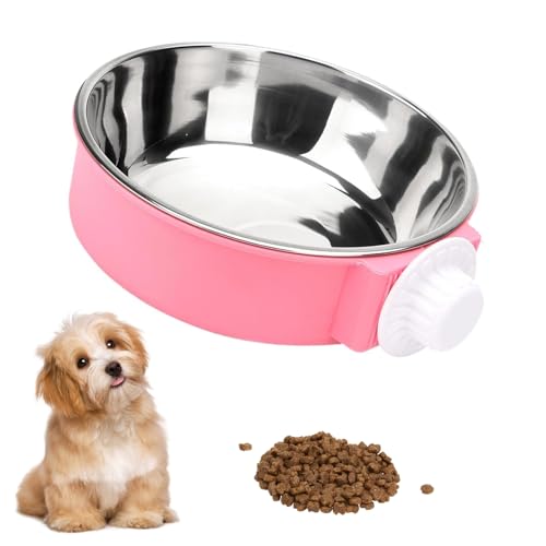 Wassernapf für Hundekäfige, zum Anklippen, 2-in-1, kein Verschütten, kleine Tiernäpfe für Kiste, Käfig, Zwinger, leicht zu reinigendes Clip-Design (Rosa) von DILUSILK