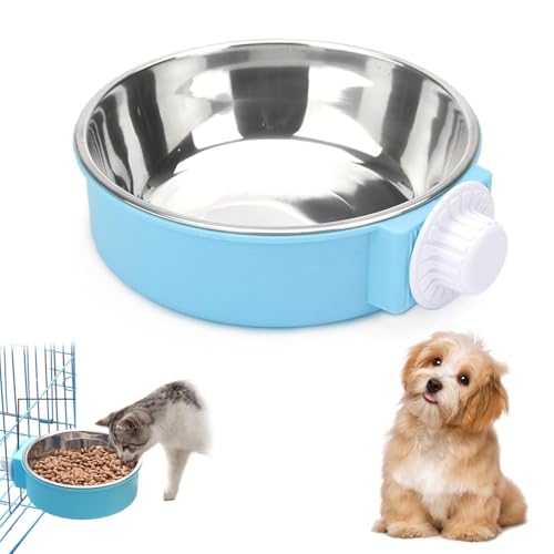 Wassernapf für Hundekäfige, zum Anklippen, 2-in-1, kein Verschütten, kleine Tiernäpfe für Kiste, Käfig, Zwinger, leicht zu reinigendes Clip-Design (blau) von DILUSILK