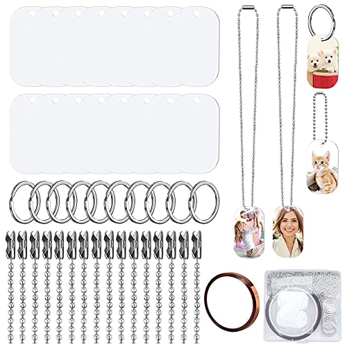 DINESA 44 Stück Sublimationsstempel, , -Hundemarken, mit Kette, Halskette, Schlüsselringe, Wärmeband für Haustier-ID, Anhänger von DINESA