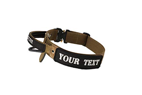 Dingo Gear Hundehalsband mit Cobra Schnalle und Griff,Band Breite 4 cm Training Spaziergänge, Patrouillen, Schäferhund (L Personalisierung Inschrift, Braun) AM03131 von DINGO GEAR WWW.DINGOGEAR.COM 1977