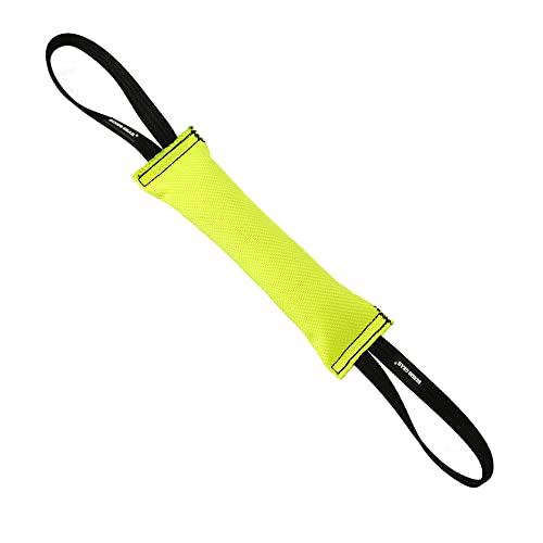 Dingo Gear Beisswurst aus Feuerwehrschlauch mit 2 Schlaufe 6 x 30 cm Gelb Hundetraining, Apportieren, Tauziehen und Zerrspiele Weich handgefertigt, Schwimmfähig Hundespielzeug S00305 von DINGO GEAR WWW.DINGOGEAR.COM 1977