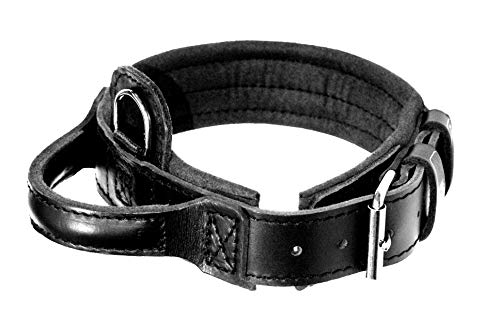 Dingo Gear Lederhalsband für Hund ''Drago'' Amortisiert Schwarz mit Griff Handgefertigt S04022, 56-64 cm von DINGO GEAR WWW.DINGOGEAR.COM 1977