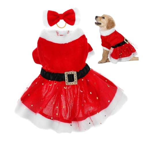 1 Satz Hundekostüm Weihnachten mit Niedlicher Schleife Santa Outfit für Festliche Hundekleidung für Weihnachtsfeiern Gemütliches und Anziehen S von DINHEAROM