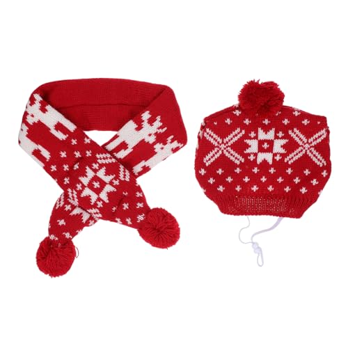 DINHEAROM 1Satz Kreatives Haustier Weihnachtsoutfit Teiliges Accessoire mit Mütze und Schal aus Hochwertigem Material für Kleine und Mittelgroße Perfektes Kostüm von DINHEAROM