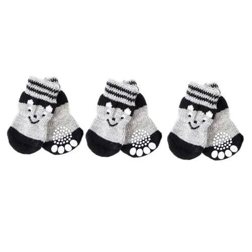 DINHEAROM 3 Paare rutschfeste Hundesocken mit Baumwollstoff Warme Pfotenschutz Schuhe für Kleine Hunde und Welpen Rutsch Sohle Innenbereich Modisches Design Pfotenfreundlich Atmungsaktiv von DINHEAROM