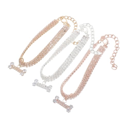 DINHEAROM 3-teilige Hundekette Mit Strasssteinen in Knochenform, Ausgefallenes Hundehalsband Mit Anhängern Für Kleine Haustiere, Urlaubsparty DINHEAROM 3-teilige Hundekette Mit Strasssteinen in Knochenform, Ausgefallenes Hundehalsband Mit Anhängern Für Kleine Haustiere, Urlaubsparty von DINHEAROM