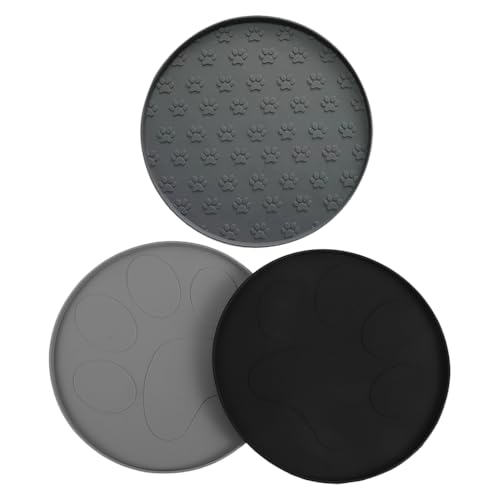 DINHEAROM 3-teilige Silikon-Futtermatte für Haustiere: 27 cm wasserdichtes Leckpad für Haustiere mit erhöhtem Rand für Katzen und Hunde – rutschfeste runde Futtermatte von DINHEAROM
