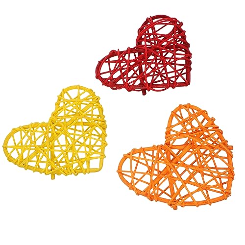 DINHEAROM Papageien Spielzeug 3 Stück Gewebte Rattan Herzen Kauspielzeug für Vögel Fördert Bewegung und Zahnpflege Bunte Vogelspielzeuge für Wellensittiche und Papageien von DINHEAROM