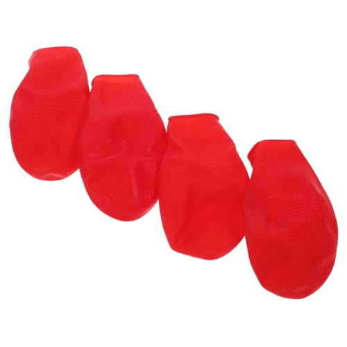 DINHEAROM 4 Stück wasserdichte Hundeschuhe für Haustiere rutschfeste Schuhüberzüge Teiliges Rot Regenstiefel für Hunde und Katzen für Outdoor Aktivitäten von DINHEAROM