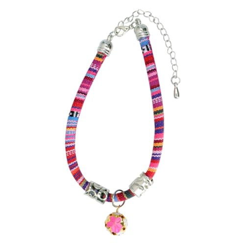 DINHEAROM Ethnisches Katzenhalsband mit Glocke aus Baumwollstoff Abnehmbar und Sicher durch Breakaway Verschluss Modisches Kitten Halsband in Pink für Alltag und Party von DINHEAROM
