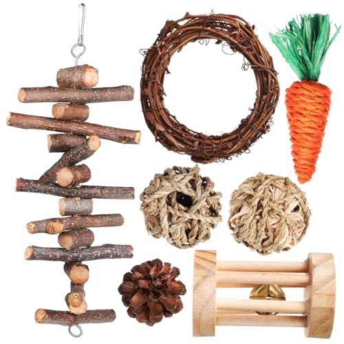 DINHEAROM Hamster Set aus Naturmaterialien Rattankugel Holz Sticks und Molarringen für Kleine Tiere Wie Chinchillas Meerschweinchen und Rennmäuse Sichere Käfigzubehörteile DINHEAROM Hamster Set aus Naturmaterialien Rattankugel Holz Sticks und Molarringen für Kleine Tiere Wie Chinchillas Meerschweinchen und Rennmäuse Sichere Käfigzubehörteile von DINHEAROM