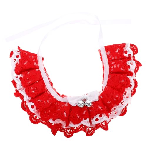 DINHEAROM Haustier Fotografie Requisite Verstellbares Katzenhalsband Welpen Spitzenhalsband Kätzchen Spucktuch Rot Dekoratives Haustierhalsband von DINHEAROM