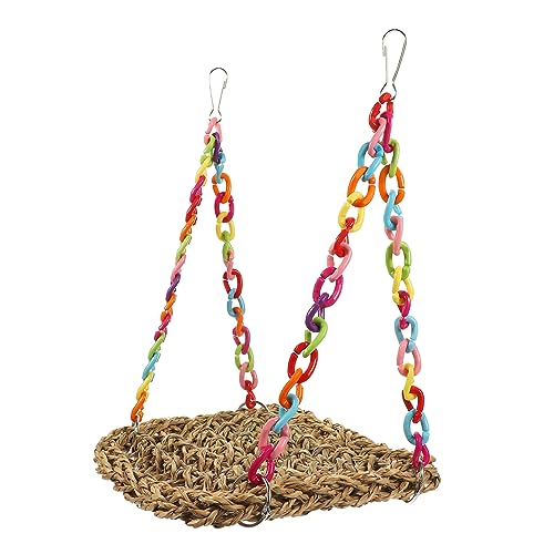 DINHEAROM Papagei Schaukelspielzeug Aus Holz Für Käfig Vogel Spielzeug Mit Hängematte 18x18cm Für Sittiche Und Andere Kleine Vögel Langlebig Und Sicher von DINHEAROM