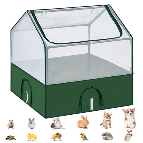 DINMO Freigehege für Kaninchen, Meerschweinchen Gehege, Welpenauslauf Kleintiergehege inkl. Tür, Gehege für Hamster, Kaninchen, Igel, Freilaufgehege mit Unterlage, für innen & außen, 81x 81 x 80 cm von DINMO