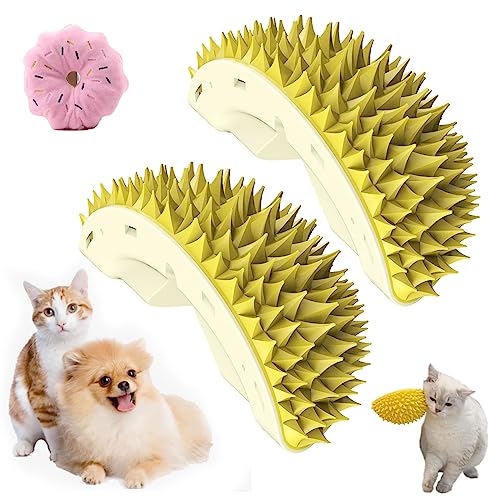 DINNIWIKL Durian Multifunctional Toys, Cat Scratcher Durian Comb, Durian Cat Scratcher, Cat Hair Scratcher,Cat Massager,Cat Scratching Wall, Corner Decoration Pet Toy (2Pcs-Yellow) von DINNIWIKL
