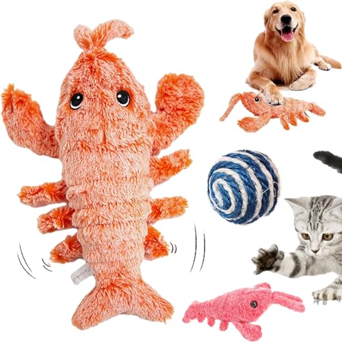 DINNIWIKL Furry Fellow Interactive Dog Toy Lobster, Floppy Lobster Interactive Dog Toy, Wiggly Lobster Dog Toy, Furry Fellow Dog Toy Lobster, USB Rechargeable Low-Noise (1PC-Orange) von DINNIWIKL