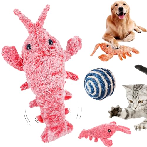 DINNIWIKL Furry Fellow Interactive Dog Toy Lobster, Floppy Lobster Interactive Dog Toy, Wiggly Lobster Dog Toy, Furry Fellow Dog Toy Lobster, USB Rechargeable Low-Noise (1PC-Pink) von DINNIWIKL