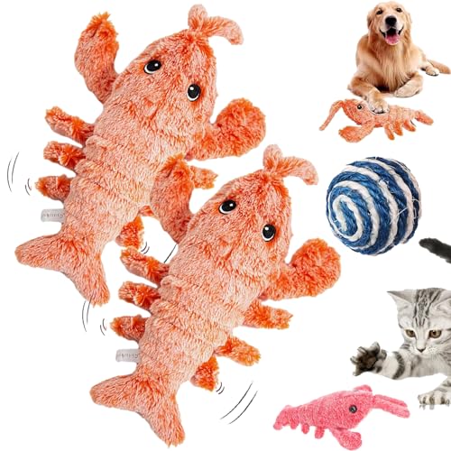 DINNIWIKL Furry Fellow Interactive Dog Toy Lobster, Floppy Lobster Interactive Dog Toy, Wiggly Lobster Dog Toy, Furry Fellow Dog Toy Lobster, USB Rechargeable Low-Noise (2PCS-Orange) von DINNIWIKL