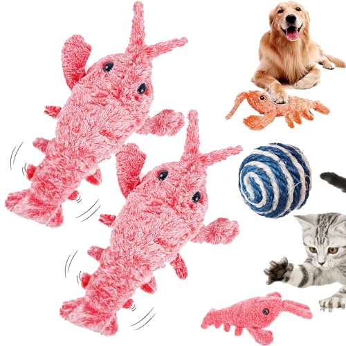 DINNIWIKL Furry Fellow Interactive Dog Toy Lobster, Floppy Lobster Interactive Dog Toy, Wiggly Lobster Dog Toy, Furry Fellow Dog Toy Lobster, USB Rechargeable Low-Noise (2PCS-Pink) von DINNIWIKL