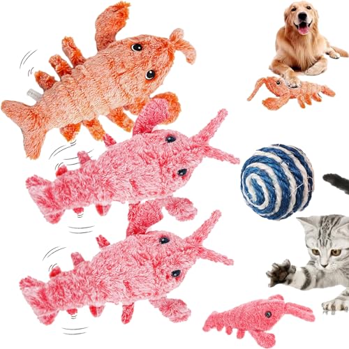 DINNIWIKL Furry Fellow Interactive Dog Toy Lobster, Floppy Lobster Interactive Dog Toy, Wiggly Lobster Dog Toy, Furry Fellow Dog Toy Lobster, USB Rechargeable Low-Noise (3PCS-B) von DINNIWIKL