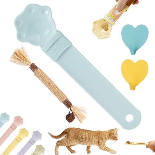 DINNIWIKL Happy Spoon for Cats, Happy Spoon Cat Treat Feeder, Cat Strip Happy Spoon, Multi Functional Cat Wet Treat Squeeze Treat Spoon, Claw Shape Cat Happy Spoon for Wet Food, Anti-Overflow (Blue) von DINNIWIKL