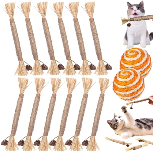 DINNIWIKL Nunapets Cat Chew Toy, Nunapets Natural Silvervine Stick Cat Chew Toy, Silvervine Sticks for Cats, Cat Teeth Cleaning Sticks, Nunapets Chew Toy for Kittens Teeth Cleaning (12PCS) von DINNIWIKL