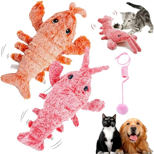 DINNIWIKL Wiggly Lobster Dog Toy, Floppy Lobster Interactive Dog Toy, Furry Fellow Interactive Dog Toy Lobster, Floppy Lobster Dog Toy, USB Rechargeable Low-Noise Jumping Toy Lobster (2PCS-A) von DINNIWIKL