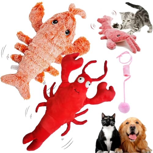 DINNIWIKL Wiggly Lobster Dog Toy, Floppy Lobster Interactive Dog Toy, Furry Fellow Interactive Dog Toy Lobster, Floppy Lobster Dog Toy, USB Rechargeable Low-Noise Jumping Toy Lobster (2PCS-B) von DINNIWIKL