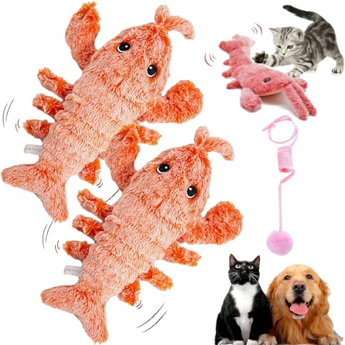 DINNIWIKL Wiggly Lobster Dog Toy, Floppy Lobster Interactive Dog Toy, Furry Fellow Interactive Dog Toy Lobster, Floppy Lobster Dog Toy, USB Rechargeable Low-Noise Jumping Toy Lobster (2PCS-Orange) von DINNIWIKL