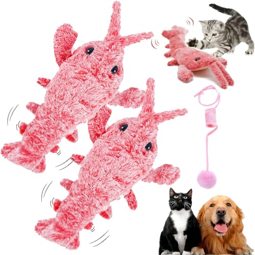 DINNIWIKL Wiggly Lobster Dog Toy, Floppy Lobster Interactive Dog Toy, Furry Fellow Interactive Dog Toy Lobster, Floppy Lobster Dog Toy, USB Rechargeable Low-Noise Jumping Toy Lobster (2PCS-Pink) von DINNIWIKL