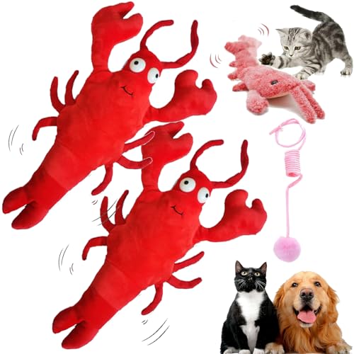 DINNIWIKL Wiggly Lobster Dog Toy, Floppy Lobster Interactive Dog Toy, Furry Fellow Interactive Dog Toy Lobster, Floppy Lobster Dog Toy, USB Rechargeable Low-Noise Jumping Toy Lobster (2PCS-Red) von DINNIWIKL