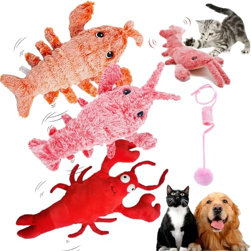 DINNIWIKL Wiggly Lobster Dog Toy, Floppy Lobster Interactive Dog Toy, Furry Fellow Interactive Dog Toy Lobster, Floppy Lobster Dog Toy, USB Rechargeable Low-Noise Jumping Toy Lobster (3PCS-A) von DINNIWIKL