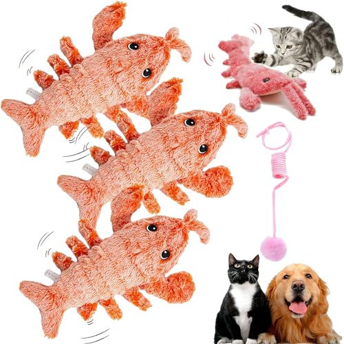 DINNIWIKL Wiggly Lobster Dog Toy, Floppy Lobster Interactive Dog Toy, Furry Fellow Interactive Dog Toy Lobster, Floppy Lobster Dog Toy, USB Rechargeable Low-Noise Jumping Toy Lobster (3PCS-Orange) von DINNIWIKL