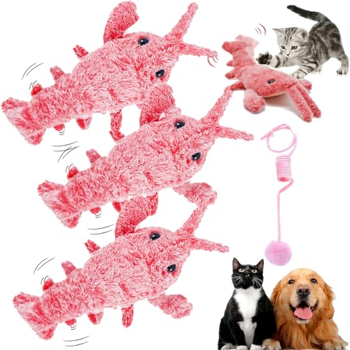 DINNIWIKL Wiggly Lobster Dog Toy, Floppy Lobster Interactive Dog Toy, Furry Fellow Interactive Dog Toy Lobster, Floppy Lobster Dog Toy, USB Rechargeable Low-Noise Jumping Toy Lobster (3PCS-Pink) von DINNIWIKL