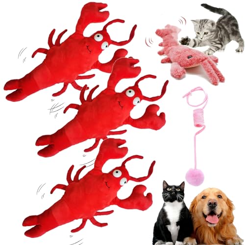 DINNIWIKL Wiggly Lobster Dog Toy, Floppy Lobster Interactive Dog Toy, Furry Fellow Interactive Dog Toy Lobster, Floppy Lobster Dog Toy, USB Rechargeable Low-Noise Jumping Toy Lobster (3PCS-Red) von DINNIWIKL