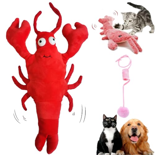 DINNIWIKL Wiggly Lobster Dog Toy, Floppy Lobster Interactive Dog Toy, Furry Fellow Interactive Dog Toy Lobster, Floppy Lobster Dog Toy, USB Rechargeable Low-Noise Jumping Toy Lobster (Red) von DINNIWIKL