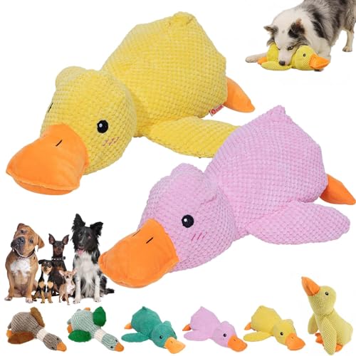 DINNIWIKL Zentric Quack-Quack Duck Dog Toy, Zentric Dog Toy, Indestructible Quack-Quack Duck Dog Toy, Classic Plush Cute Duck Squeaky Dog Toys, Yellow Duck Dog Toy with Soft Squeaker (2PCS-C) von DINNIWIKL
