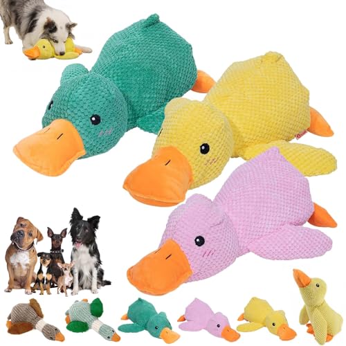 DINNIWIKL Zentric Quack-Quack Duck Dog Toy, Zentric Dog Toy, Indestructible Quack-Quack Duck Dog Toy, Classic Plush Cute Duck Squeaky Dog Toys, Yellow Duck Dog Toy with Soft Squeaker (3PCS) von DINNIWIKL