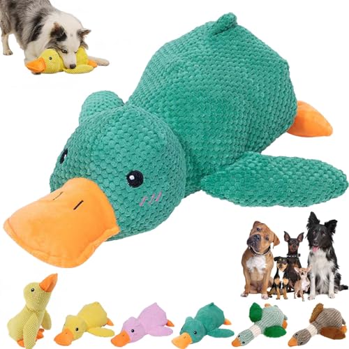 DINNIWIKL Zentric Quack-Quack Duck Dog Toy, Zentric Dog Toy, Indestructible Quack-Quack Duck Dog Toy, Classic Plush Cute Duck Squeaky Dog Toys, Yellow Duck Dog Toy with Soft Squeaker (Green) von DINNIWIKL