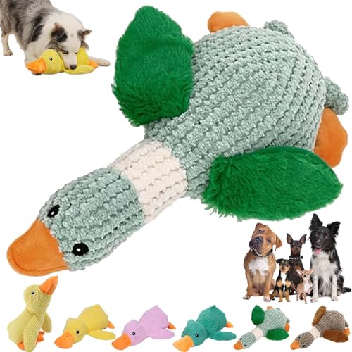 DINNIWIKL Zentric Quack-Quack Duck Dog Toy, Zentric Dog Toy, Indestructible Quack-Quack Duck Dog Toy, Classic Plush Cute Duck Squeaky Dog Toys, Yellow Duck Dog Toy with Soft Squeaker (Light Green) von DINNIWIKL