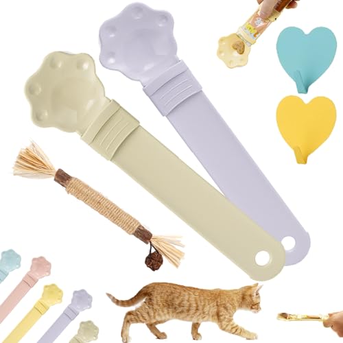 Happy Spoon for Cats, Happy Spoon Cat Treat Feeder, Cat Strip Happy Spoon, Multi Functional Cat Wet Treat Squeeze Treat Spoon, Claw Shape Cat Happy Spoon for Wet Food, Anti-overflow (2PCS-A) von DINNIWIKL
