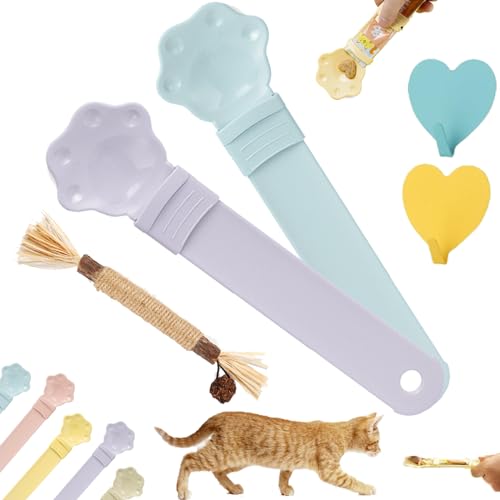 Happy Spoon for Cats, Happy Spoon Cat Treat Feeder, Cat Strip Happy Spoon, Multi Functional Cat Wet Treat Squeeze Treat Spoon, Claw Shape Cat Happy Spoon for Wet Food, Anti-overflow (2PCS-E) von DINNIWIKL